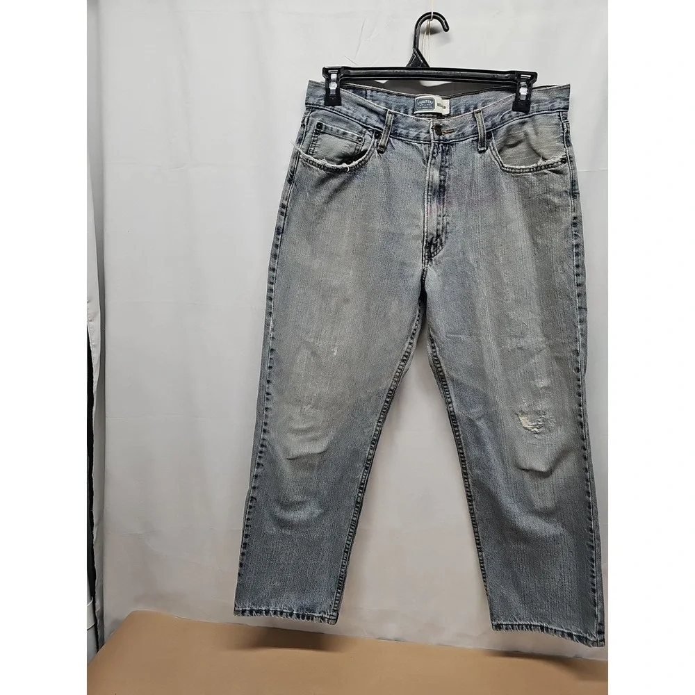 Levi Strauss Signature Men Blue Relaxed Fit Distressed Classic Denim Jeans 36x30